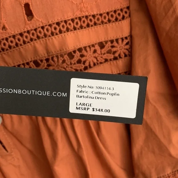 Secret Mission Bartolina Ruffled Cotton Crochet Flutter Sleeve Pocket Dress sz L - Picture 11 of 16